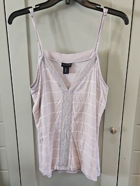 Tahari Pale Mauve Lace-Trim Striped Cami Sz Large